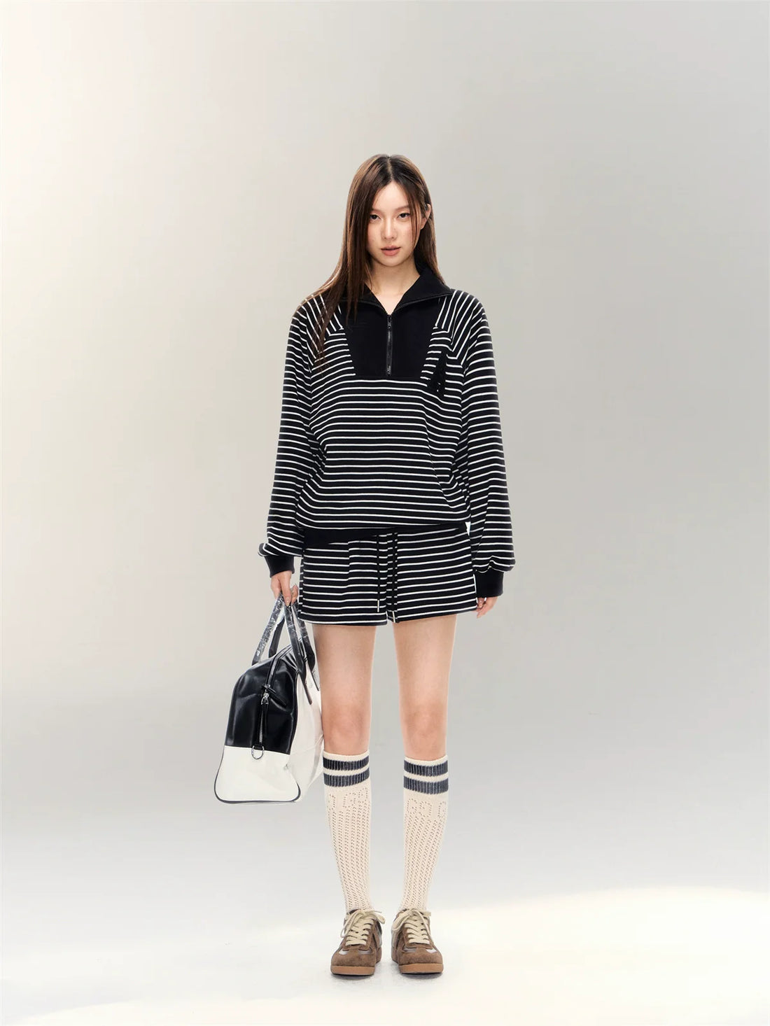 Striped Embroidered Sweatshirt & Shorts Set