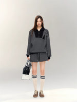 Striped Embroidered Sweatshirt & Shorts Set