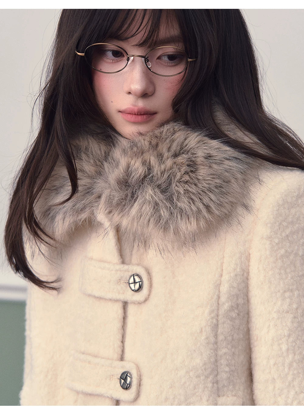 Cream Faux Fur Collar Down Jacket