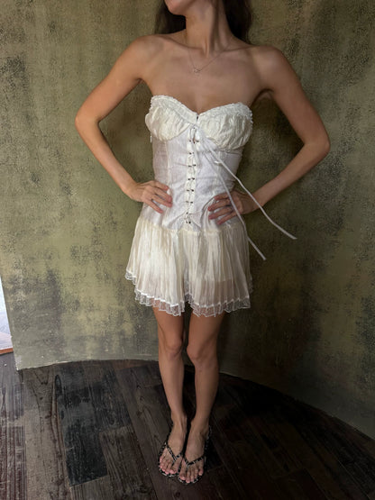 White Acetate Bustier Dress