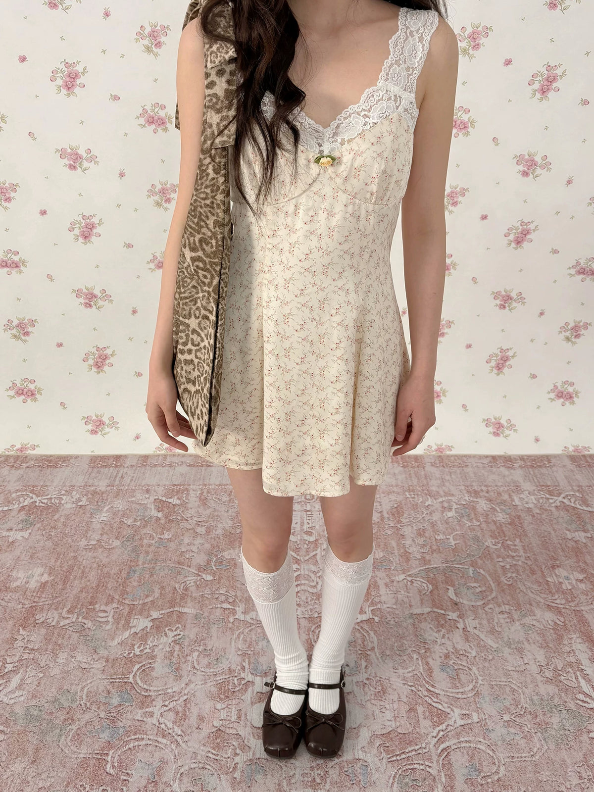Floral Leopard Lace Slip Dress
