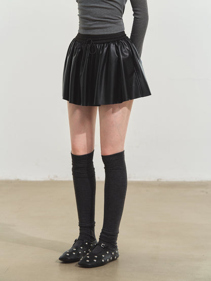 Black Classic PU Flared Skirt