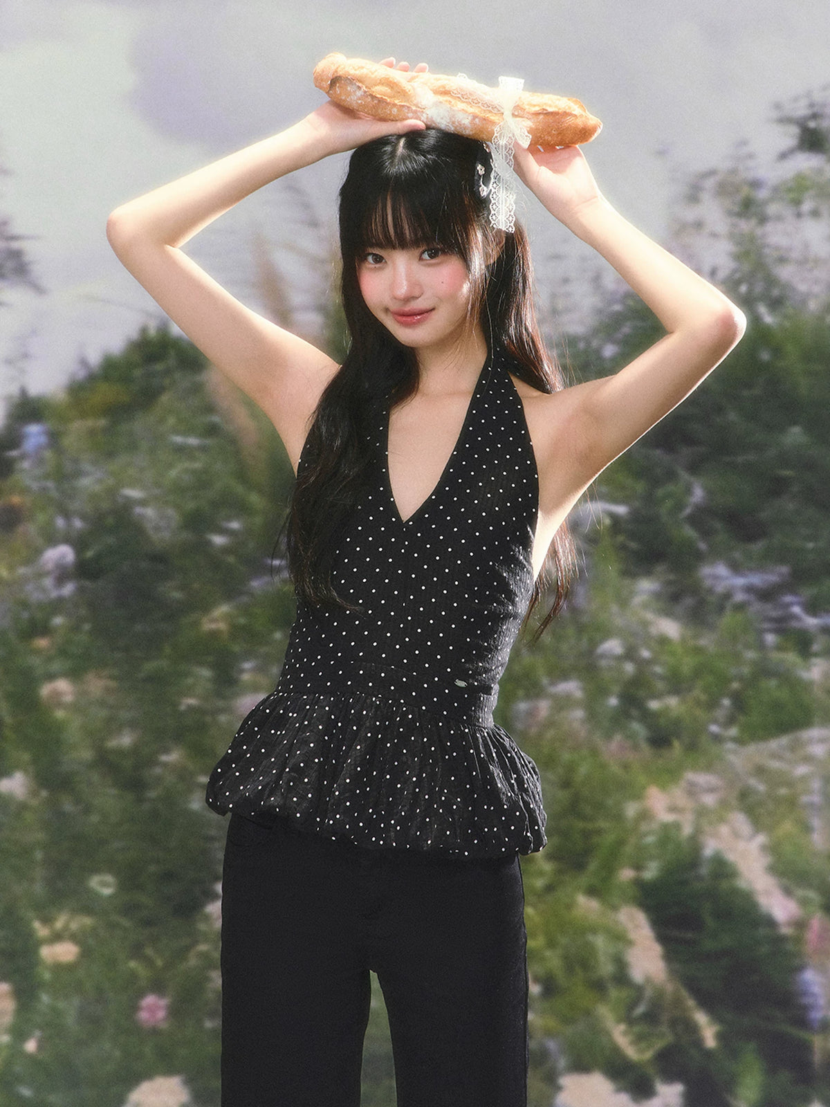 Black Polka Dot Halter Top