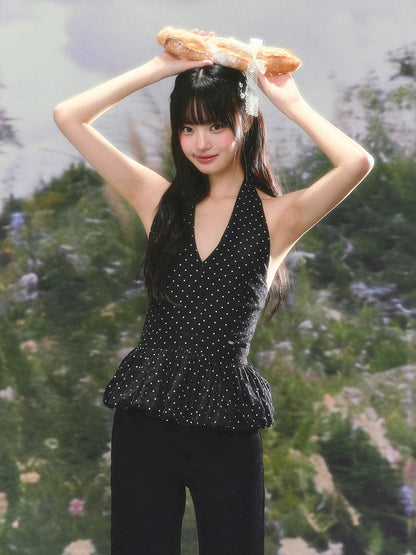 Black Polka Dot Halter Top