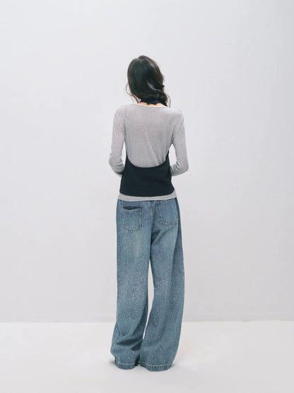 Vintage Rhinestone Straight Jeans