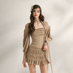 Pleated Ruffle Knit Top & Skirt Set