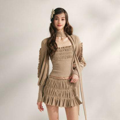 Pleated Ruffle Knit Top &amp; Skirt Set