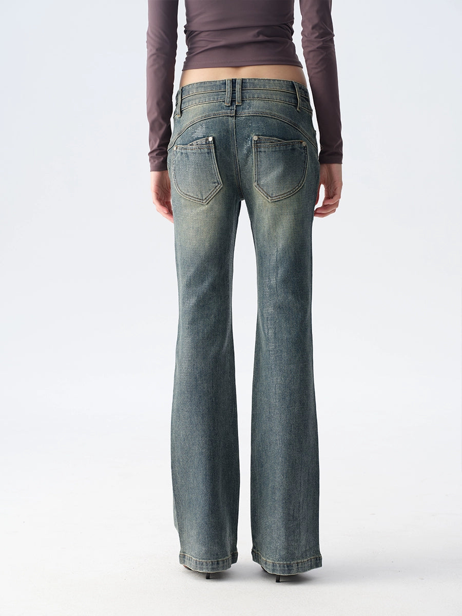 Light-Wash Sequined Micro-Flare Jeans