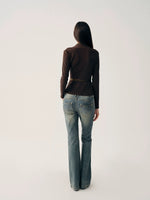 Brown Ruched V-Neck Top