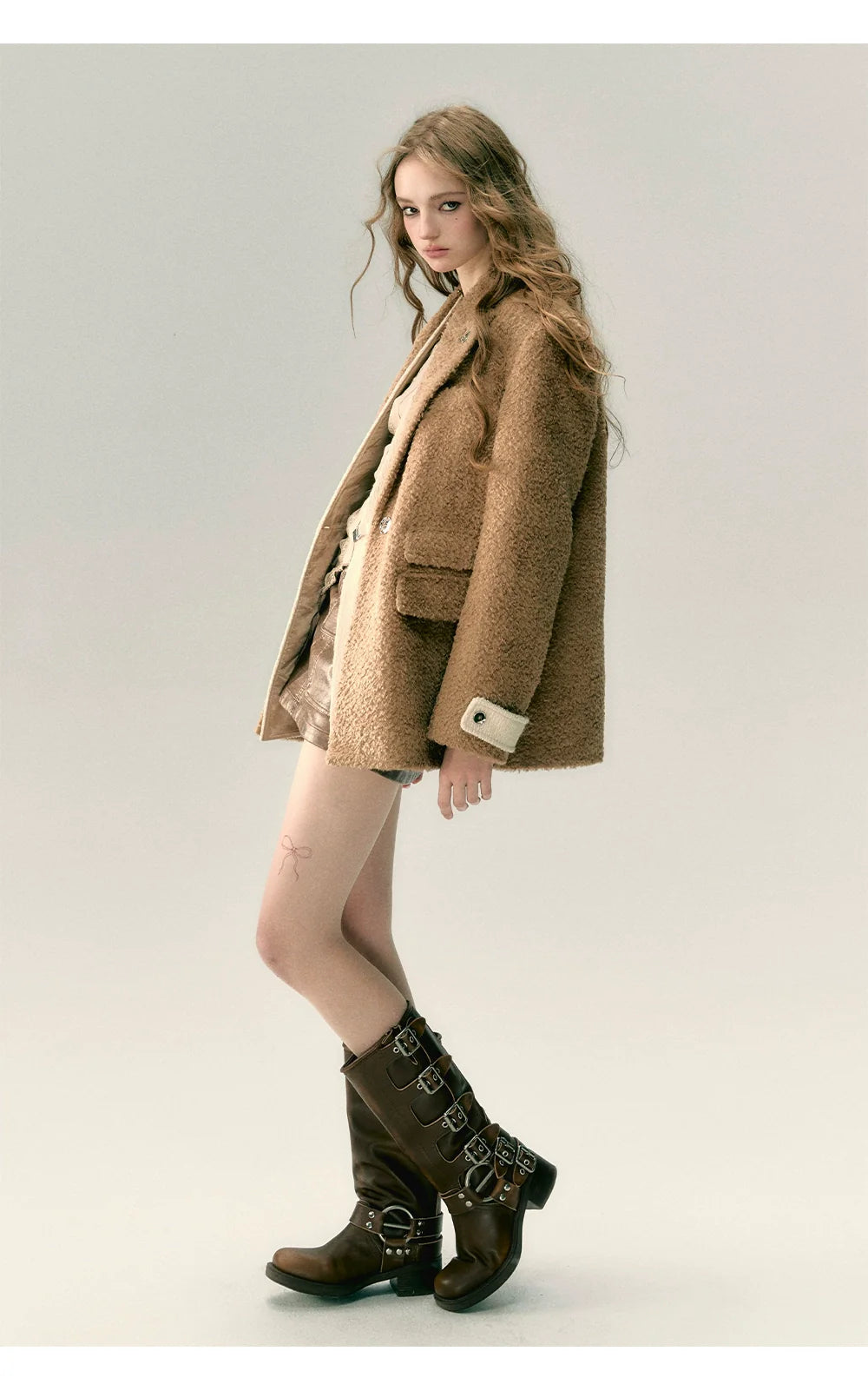 Khaki &amp; Black Woolen 2-in-1 Blazer