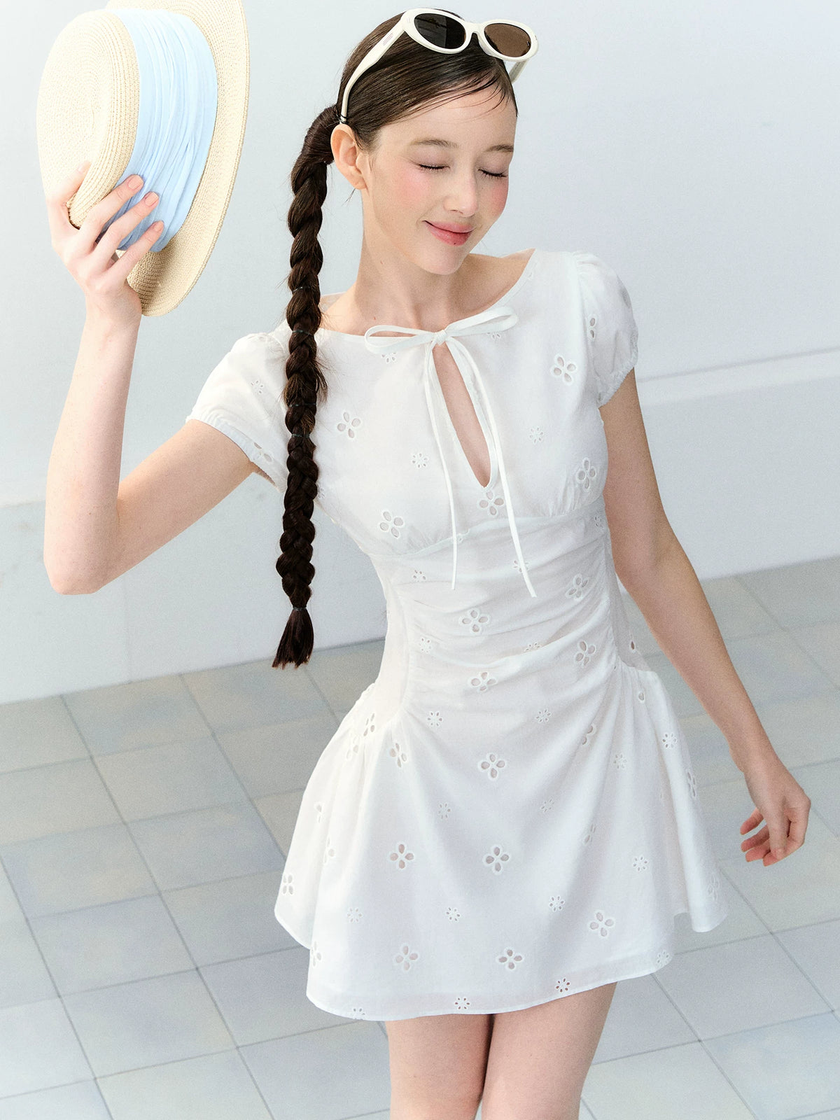 Embroidered Bow Dress