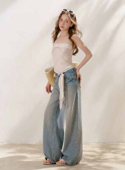 Lace Tie Wide-Leg Jeans