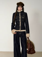 Denim Panel Fur-Trim Down Jacket
