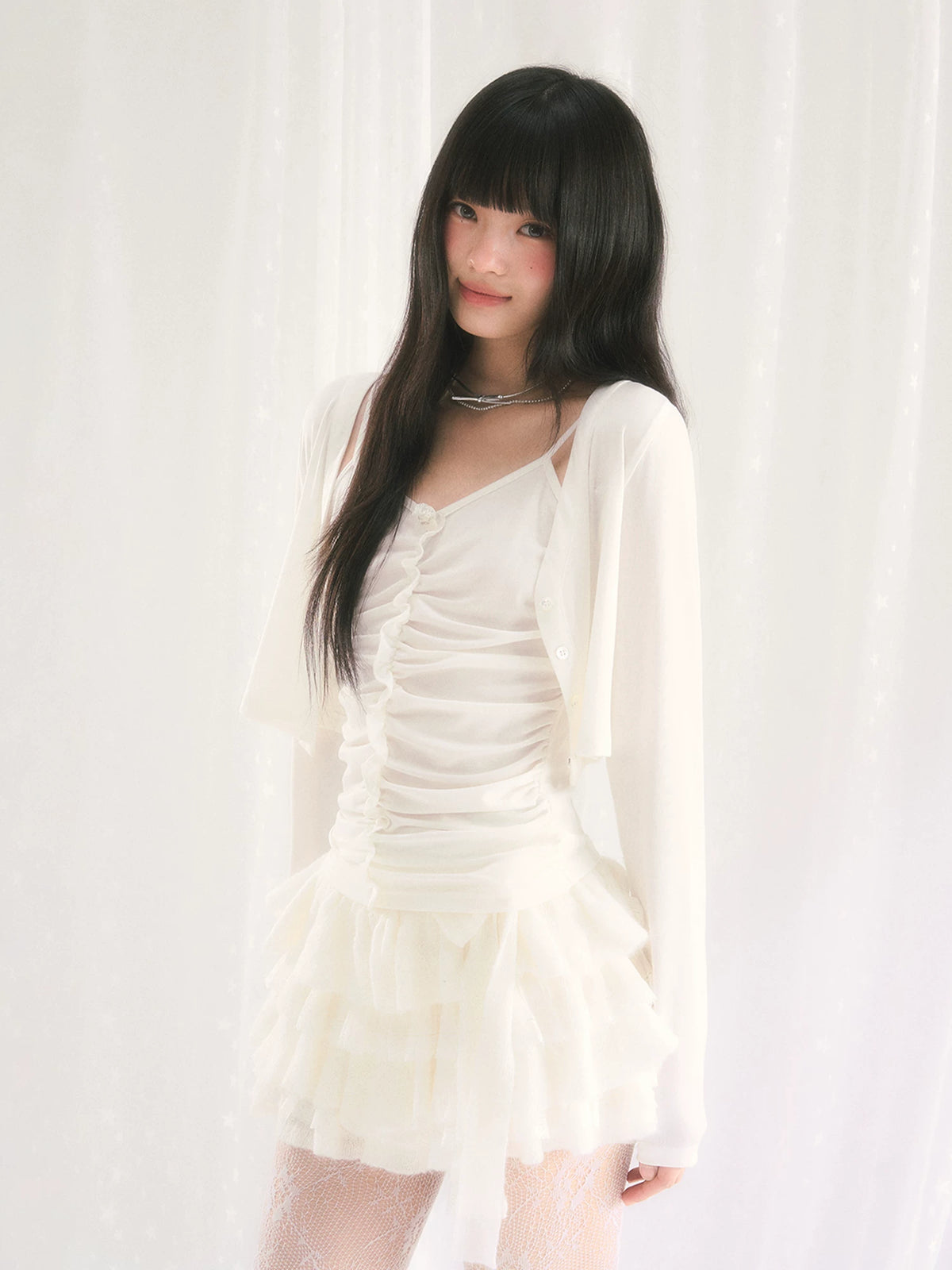 White Ruched Cami &amp; Cardigan Set