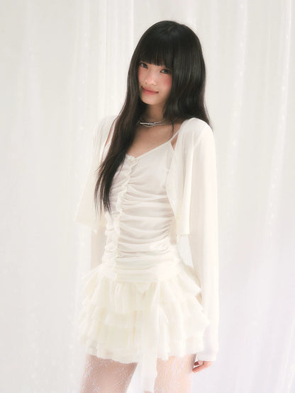 White Ruched Cami &amp; Cardigan Set