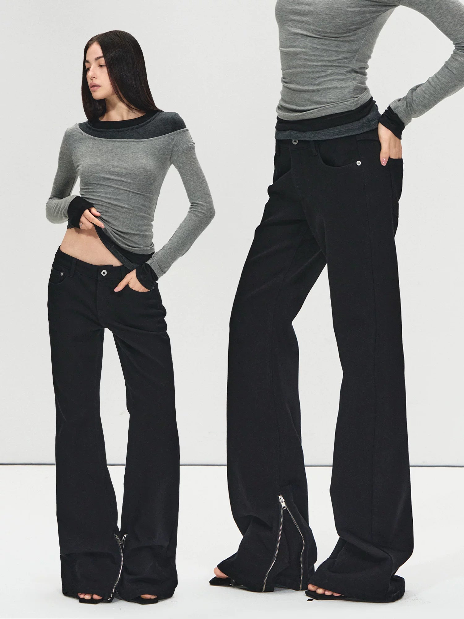 Black Mid-Rise Flare Denim Pants