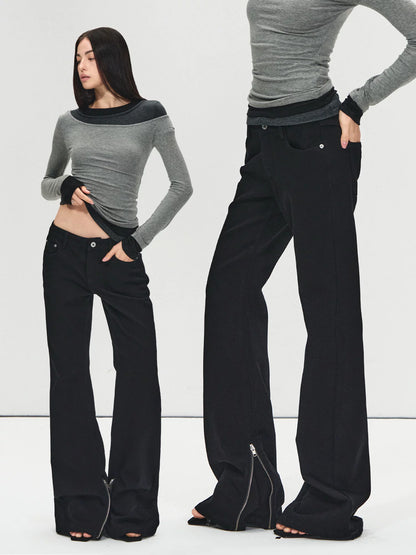 Black Mid-Rise Flare Denim Pants