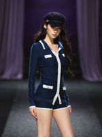 Tweed-Style Diamond Knit Cardigan & Shorts Set