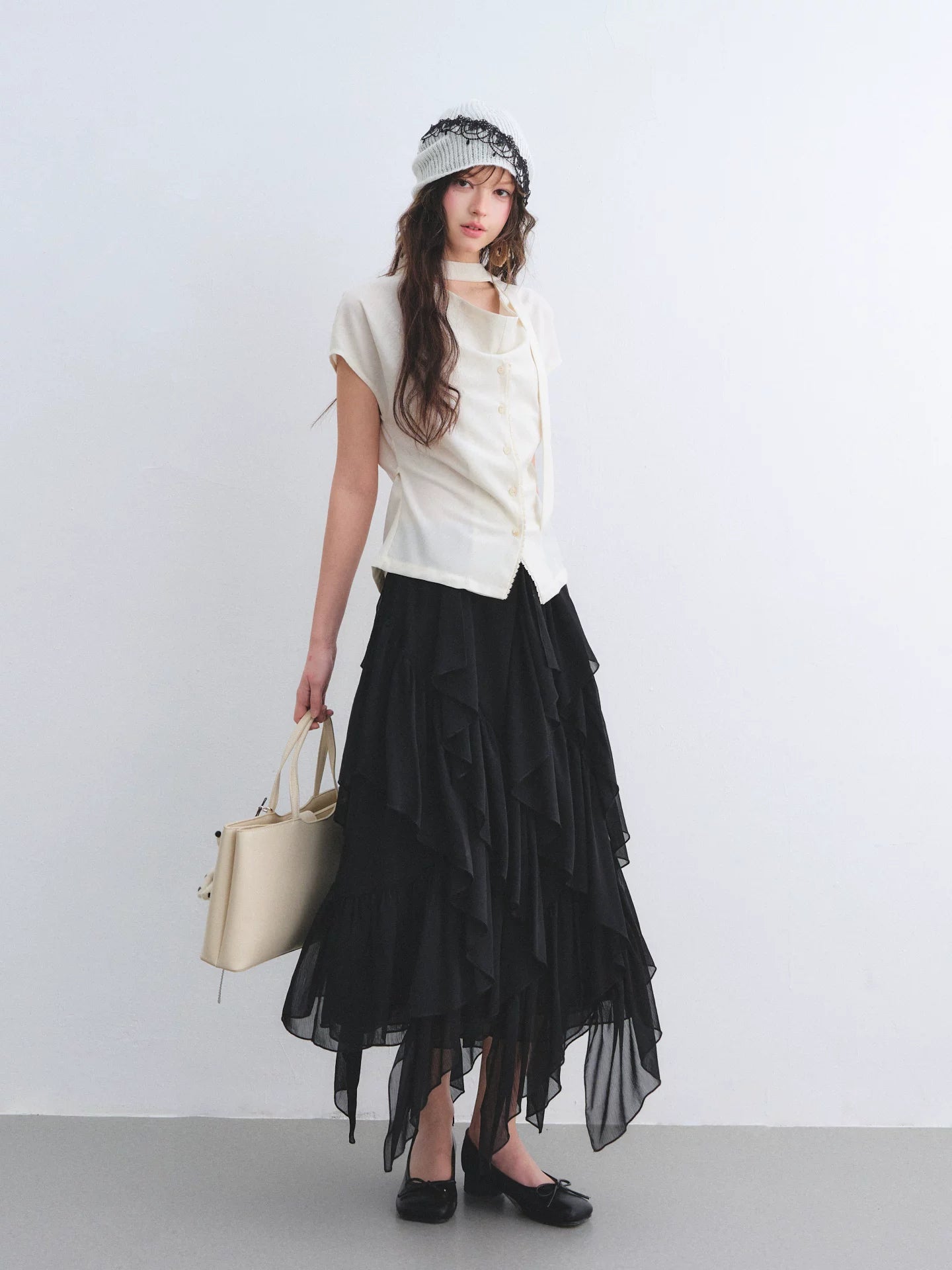 Black Ruffle Chiffon Skirt