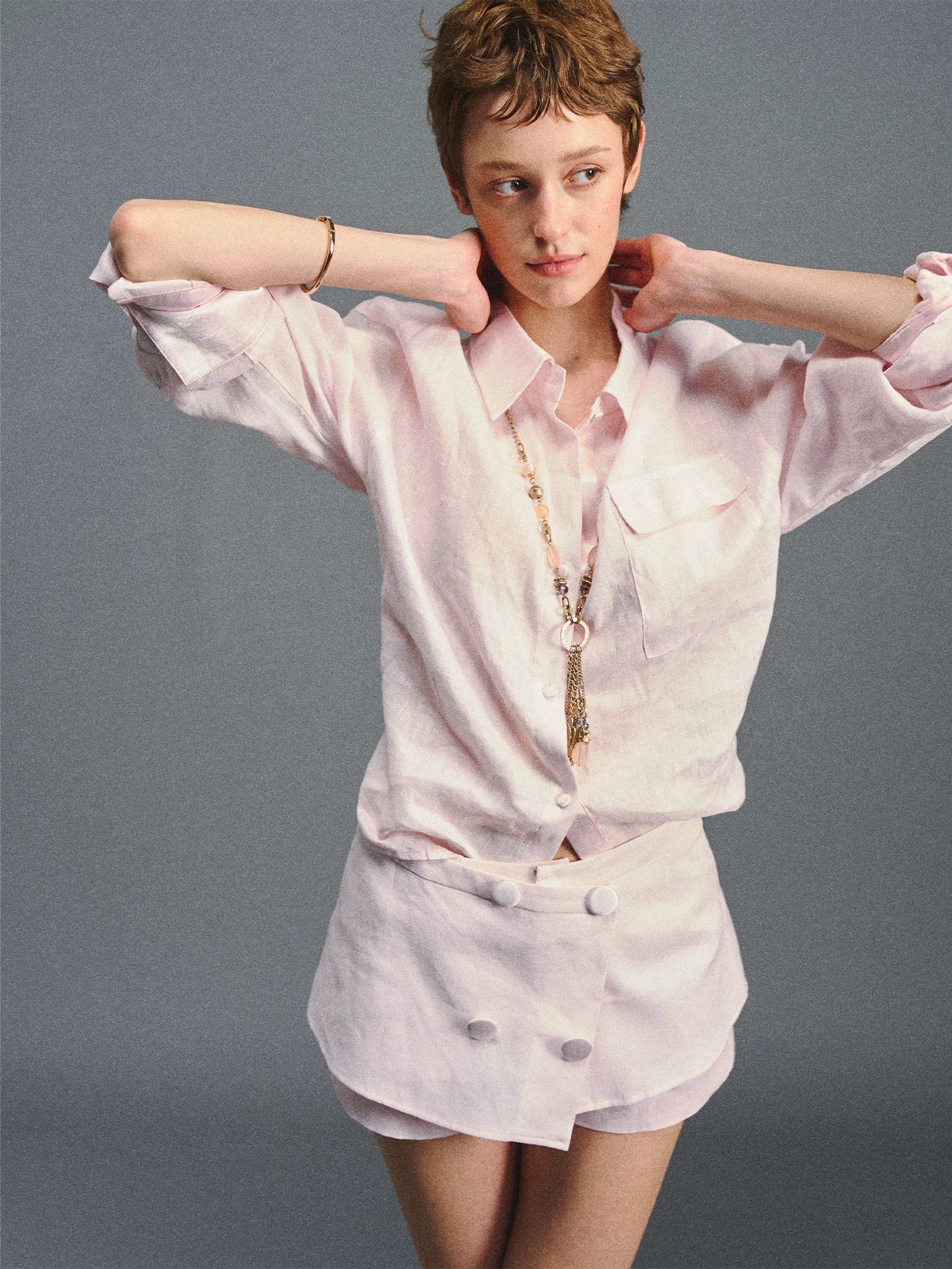 Pink Linen Shirt &amp; Shorts Set