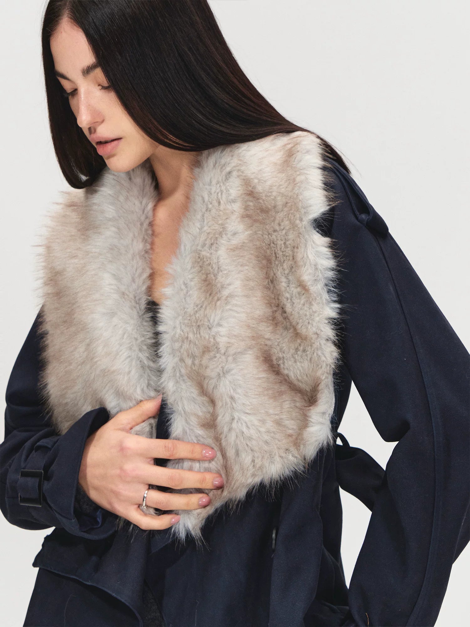 Navy Blue Suede Trench Coat