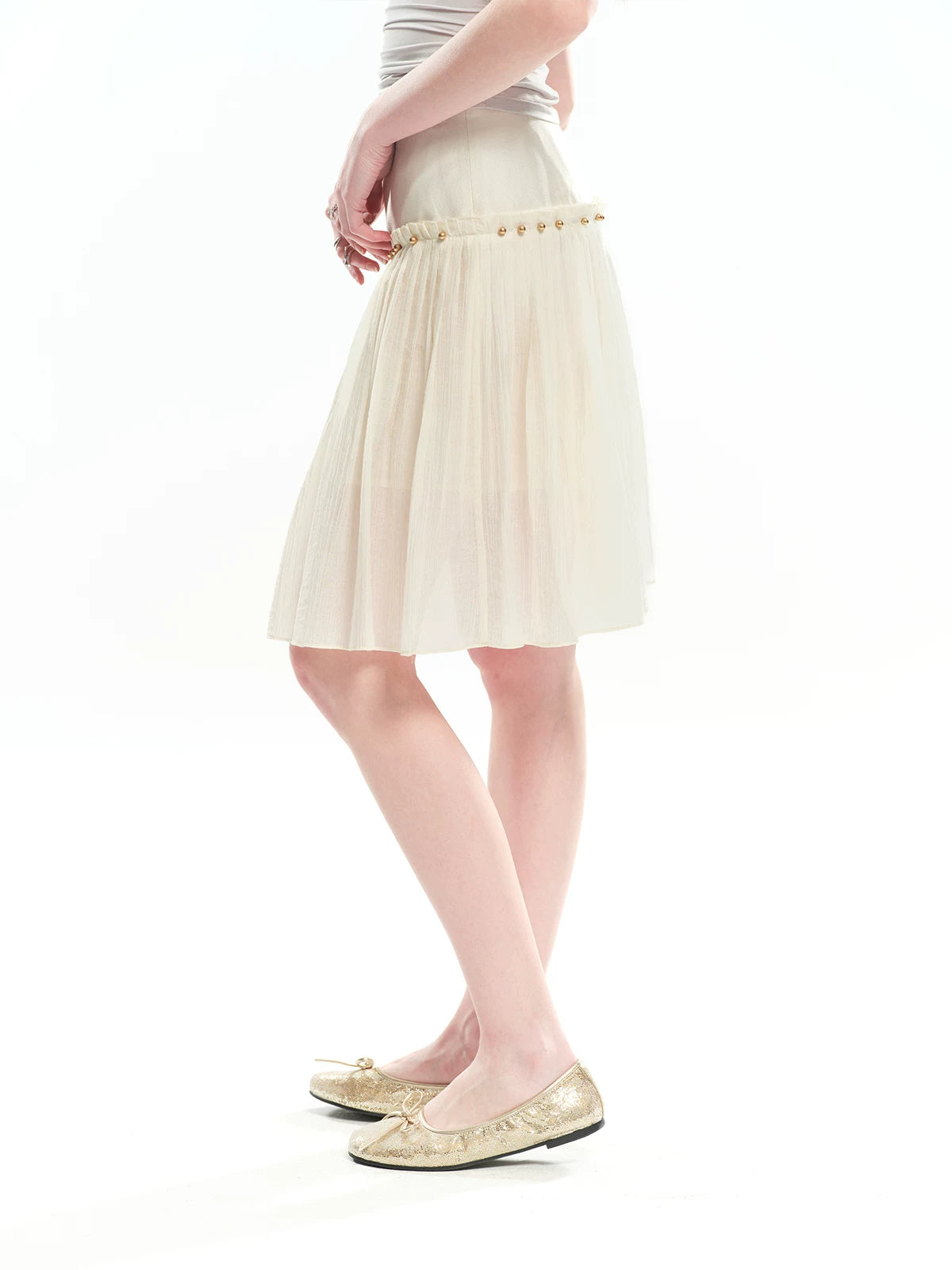 Beaded A-line Pleated Tencel Skirt