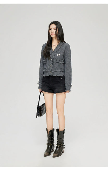 Milk Yellow &amp; Gray V-Neck Knit Cardigan