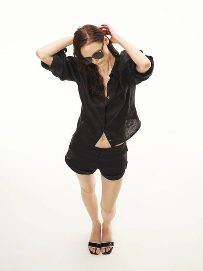 Linen Waist-Cinched Shirt Set