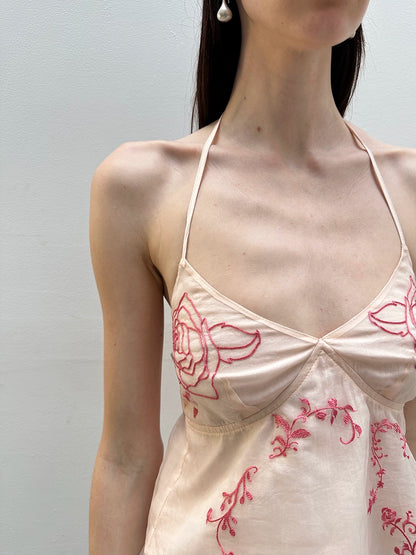 Pink Embroidered Layered A-Line Camisole