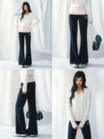 Contrast Waist Flared Pants