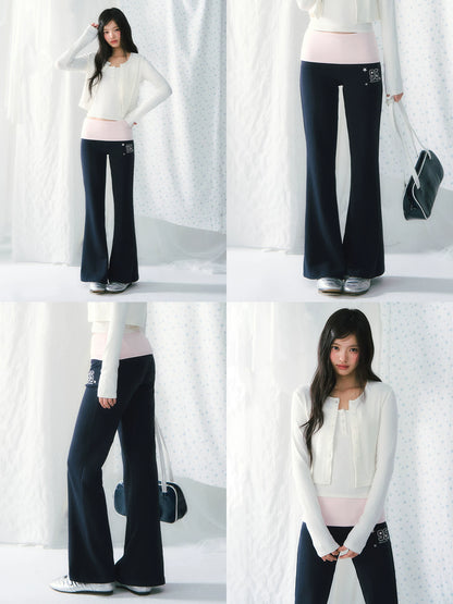 Contrast Waist Flared Pants