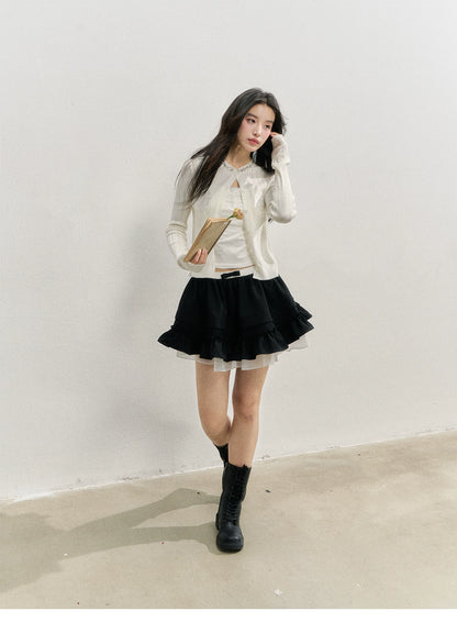 Handmade Rhinestone Collar Rose-Embroidered Knitted Cardigan