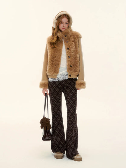 Plaid Embroidery Flared Pants
