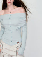 Off-Shoulder Long Sleeve Knit Tee