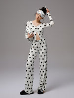 Polka Dot Contrast Knit Cardigan & Lounge Pants Set