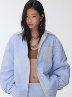 Embroidered Striped Reversible Cotton Padded Shirt & Skirt Set