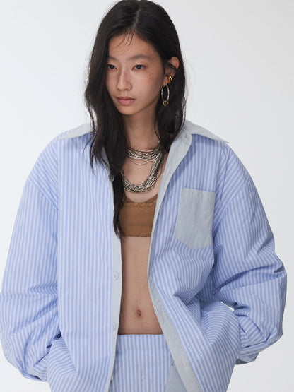 Embroidered Striped Reversible Cotton Padded Shirt &amp; Skirt Set