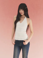 White Textured Halter Knit Top