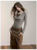 Asymmetric Beaded Drape T-shirt