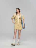 Color Blocking Lace Trimmed Short-Sleeve Outerwear & Skirt Set