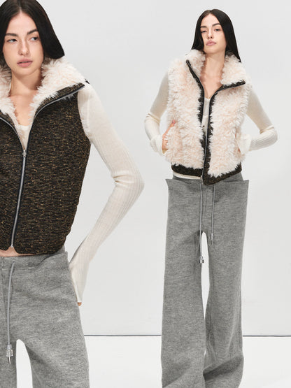 Reversible Wool Blend Faux Fur Vest Jacket