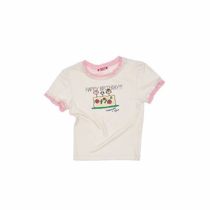 Snoopy Lace Trim Printed T-shirt