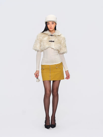 Eco-Fur Capelet Toggle Cropped Jacket