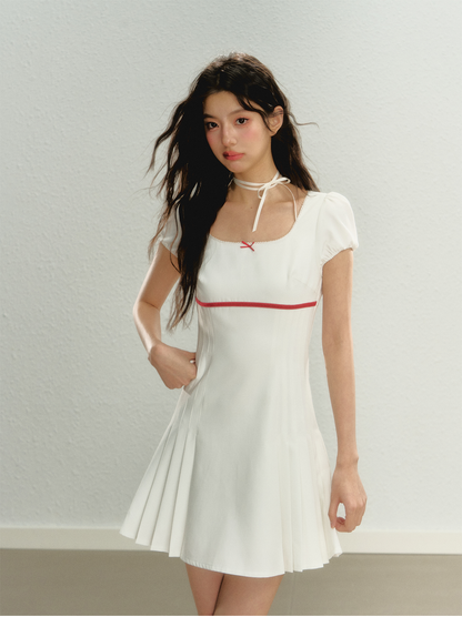 Square Neck Pleated Dress