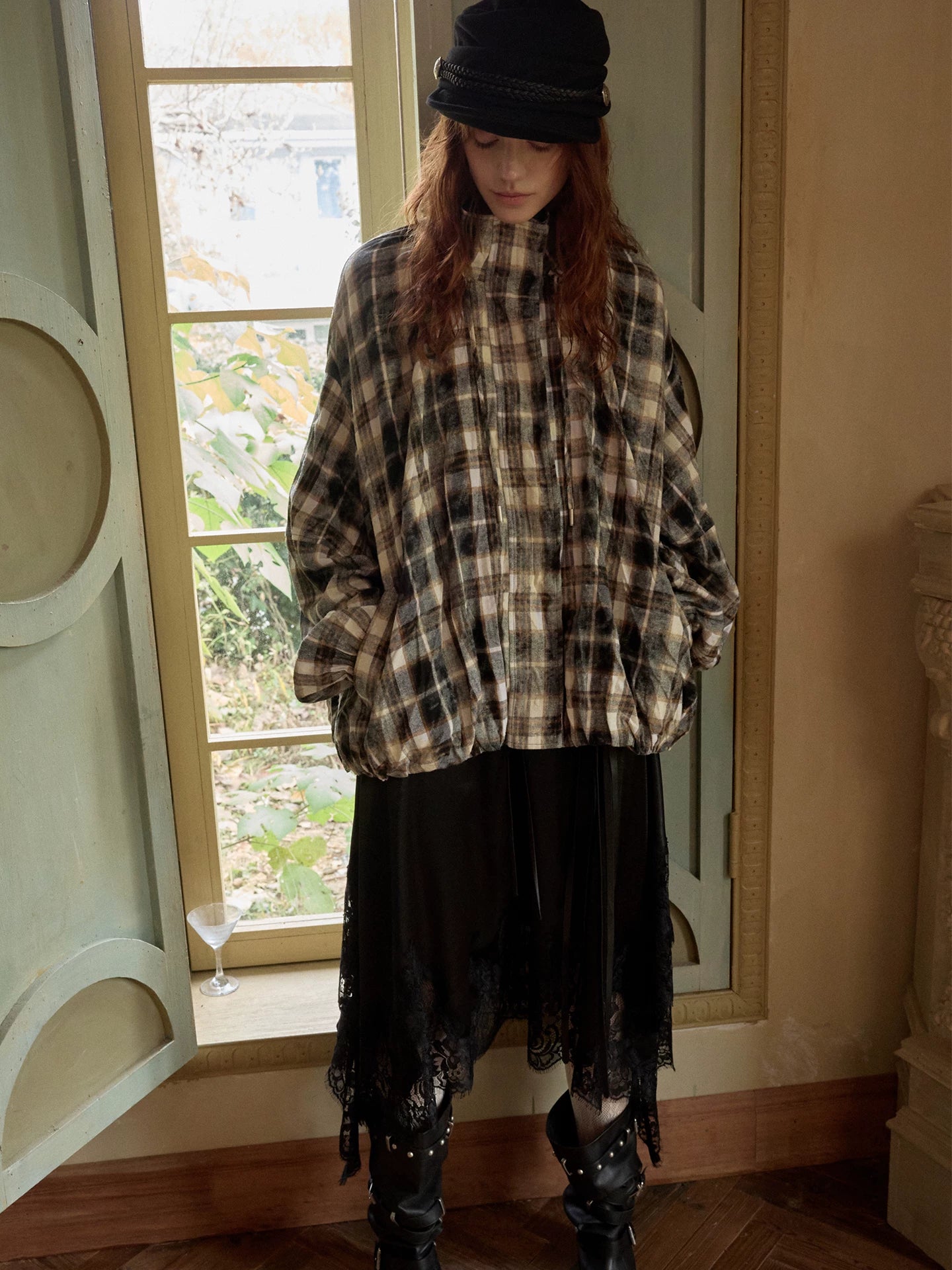 Plaid Crinkle Bubble Jacket