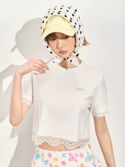 Lace-edged Patchwork Short-sleeve T-shirt