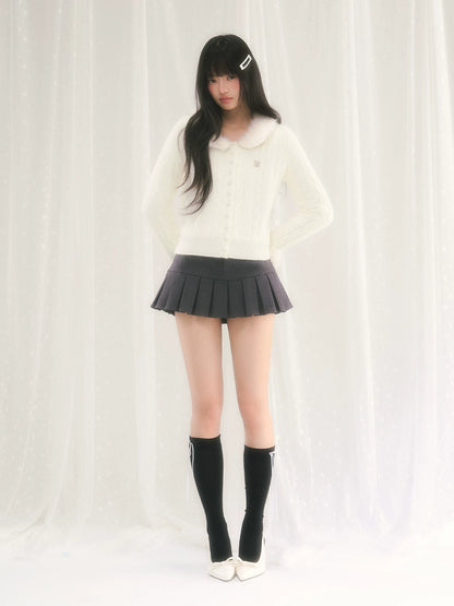 Cable Knit Fur Collar Cardigan