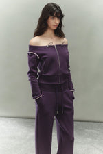 Off-Shoulder Drawstring Sweatshirt & Pants Set