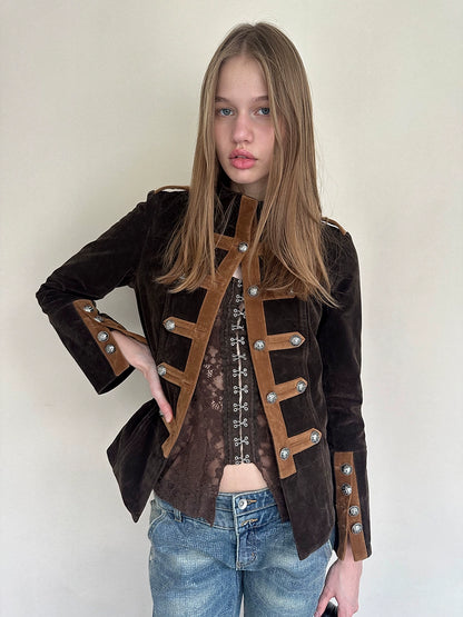 Velvet Colorblock Hardware Jacket