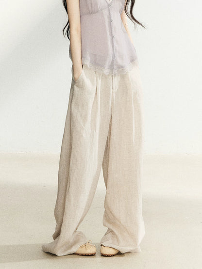 Light Khaki Linen Wide Leg Pants